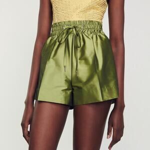 Sandro Paris Egypte Satin Drawstring Shorts Kaki‎ Green Limited Edition NWT